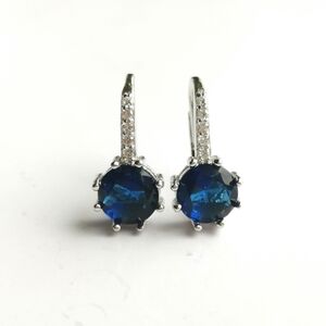 Sterling Silver sapphire cz drop lever back earrings 🆕